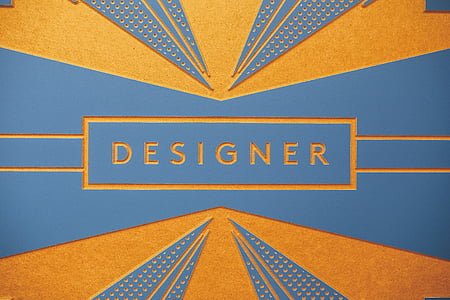 suunnittelija, logo, teksti, sininen, keltainen, viestintä, ulkona