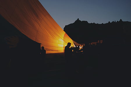 adventure, glow, hot-air balloon, night, royalty  images, sunset, people
