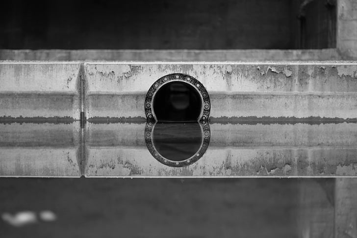 drain, sewage system, water, river, channel, reflection, mirroring