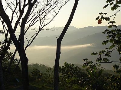 Costa Rica, vista para a montanha, amanhecer, paisagem, cênica, altitude, enevoado