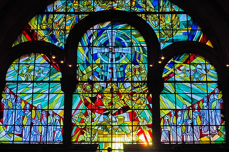 kyrkan, kyrkans fönster, fönster, lysa igenom, färg, glas, målat glas