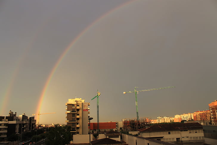 bílá, budovy, Duha, obloha, budova, struktura, město
