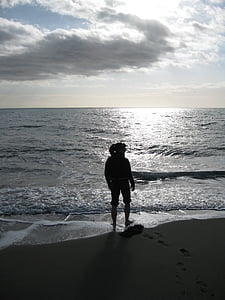sillhoutte, nube, Playa de mar