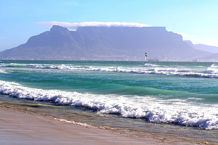 cape town, table mountain, sea, beach, south africa, ocean, wave