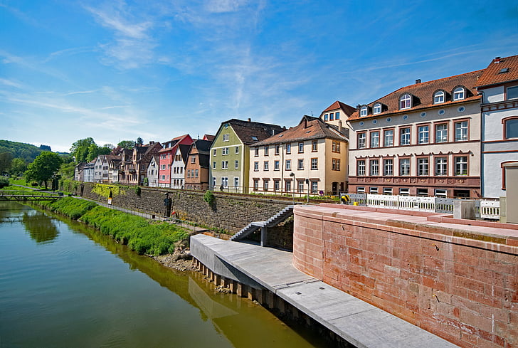 Wertheim, Baden württemberg, Almanya, eski şehir, eski bina, ilgi duyulan yerler, nehir