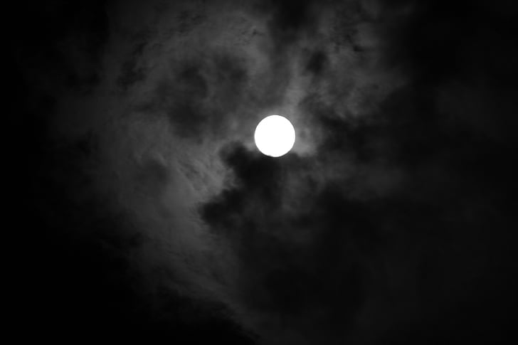mēness, tumsā, mēness gaisma, naktī, misticisms, mistisks, debesis