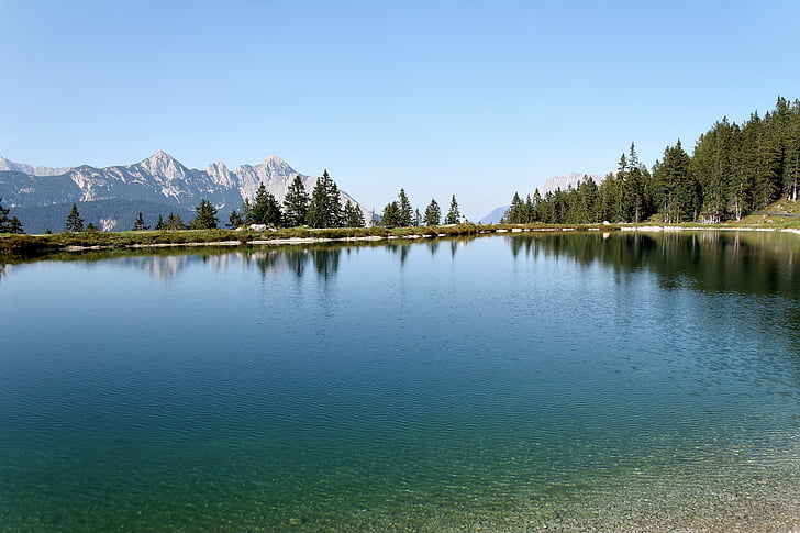 hory, jezero, voda, krajina, slunečno, modrá, Příroda