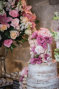 kake, partiet, ekteskap, blomst, rosa fargen, vase, rose - blomster