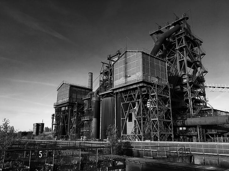 industrial, preto e branco, fábrica