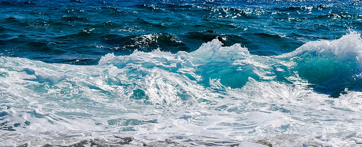 gelombang, busa, semprot, Splash, biru, laut, air