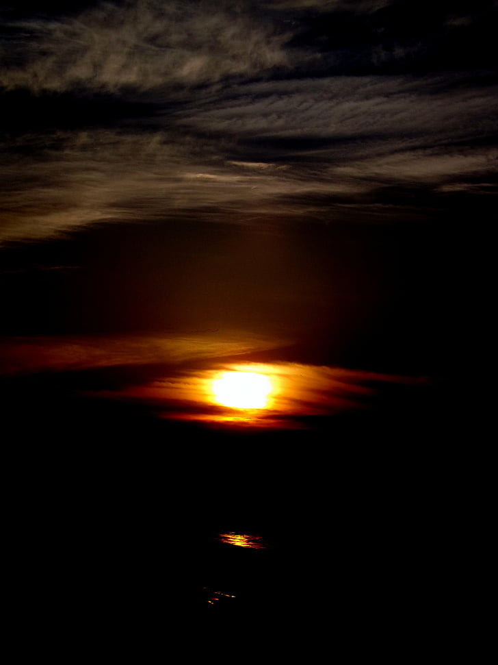 západ slnka, slnko, vody, Cloud, reflexie, vo večerných hodinách, Orange
