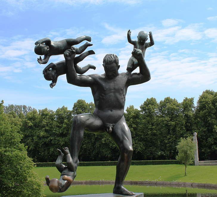sculpture, nue, homme, chiffres, Oslo, oeuvre, parc paysager