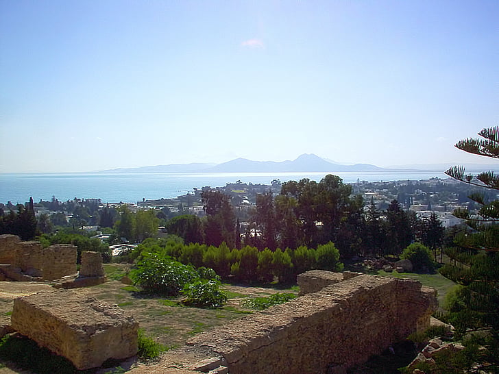 Cartago, ruínas, modo de exibição, ensolarado, Tunísia, a República da Tunísia, paisagem
