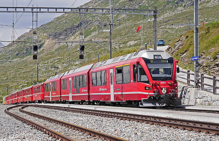 Bernina železnice, regionální vlak, Pass, Ospizio bernina, Brána, vrchol, Bernina pass
