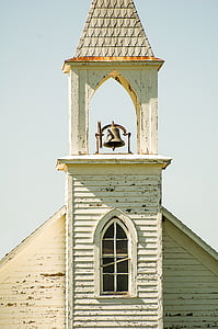little white church, chapel, steeple, church bell, rustic, old, vintage