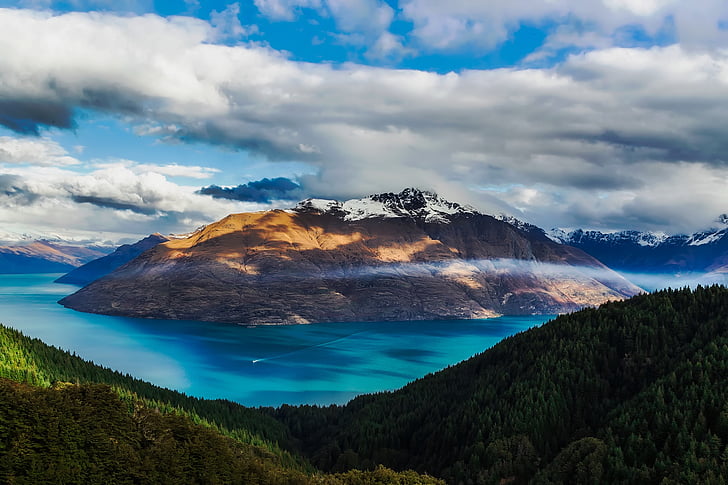 australia, mountains, sky, clouds, landscape, scenic, lake