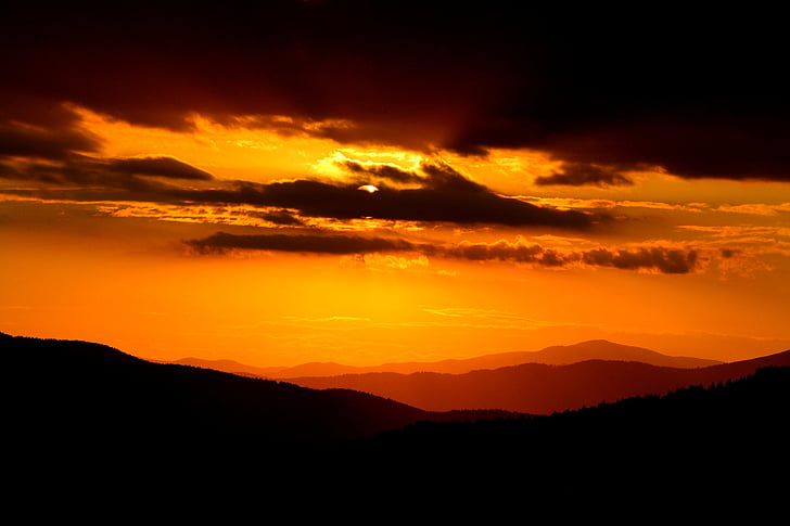 mountain, mid, hour, photography, landscape, orange, sky