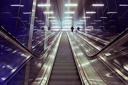 airport, architecture, blur, building, business, city, escalator