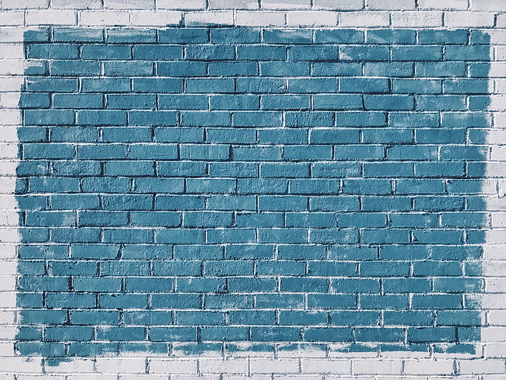 blue, grey, bricked, wall, color, brick, brick wall
