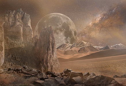 mielikuvitukselliseen maisemaan, kuiva, Mars, Desert, Galaxy, Planet, kivinen