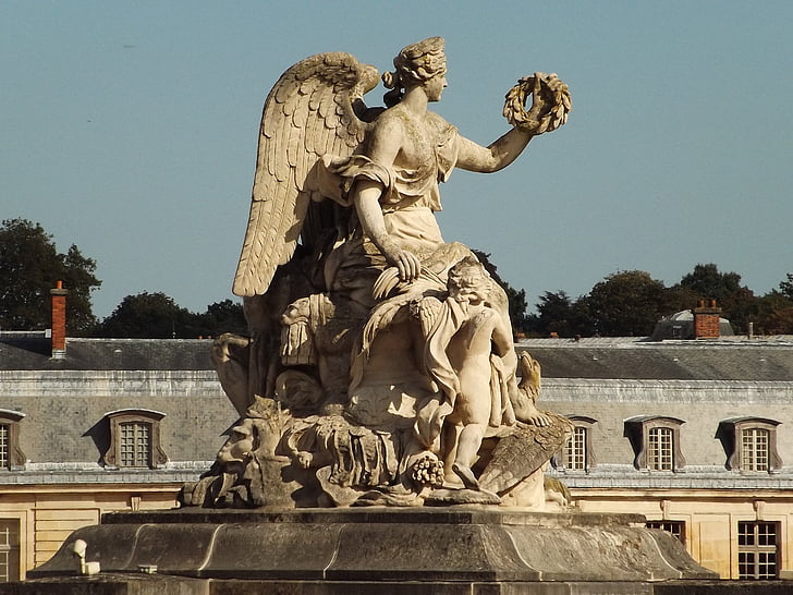 Pomnik, Versailles, posąg, ogród, krajobrazy, ogrody, Latem