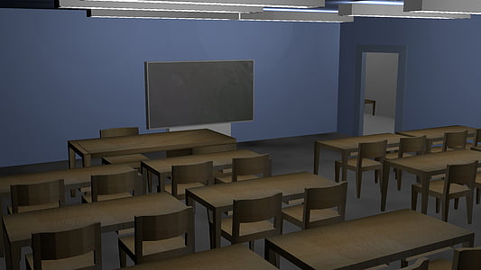 class room, school, class, chairs, table, building