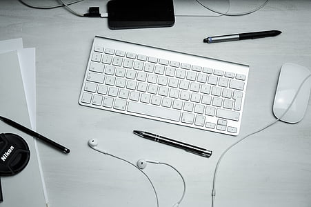 keyboard, mouse, pens, workspace, computer, technology, office
