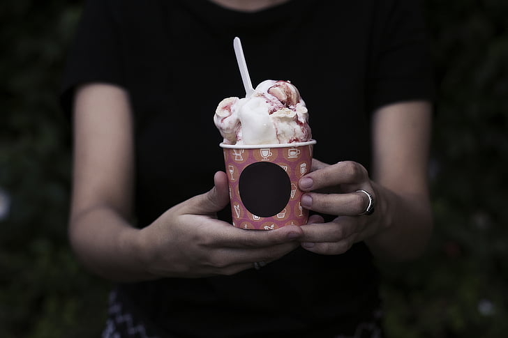 person, holding, cup, ice, cream, hand, ice cream