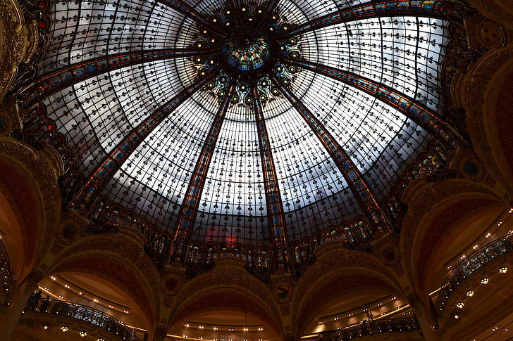 paris, roof, dome, building, house roof, shopping arcade, rosette