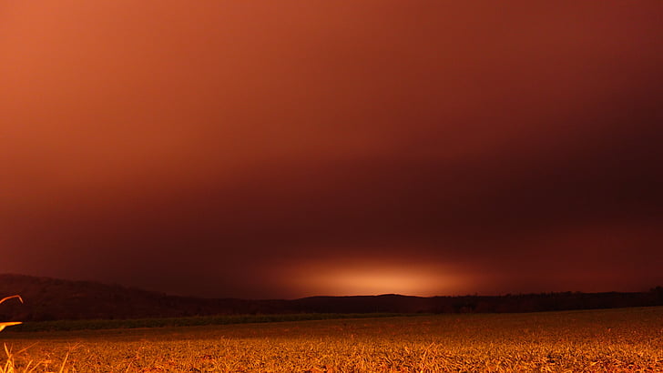 polje, noć, Sahara prašine, čudna narančasta nebo, zalazak sunca, priroda, na otvorenom