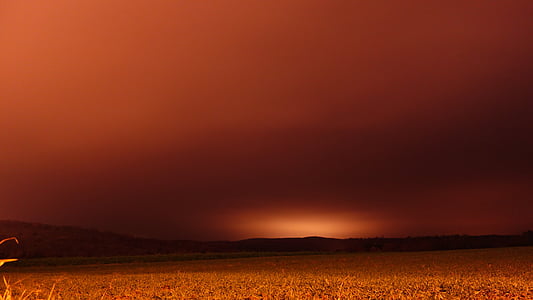 フィールド, 夜, サハラ砂漠の塵, 奇妙なオレンジ色の空, サンセット, 自然, アウトドア