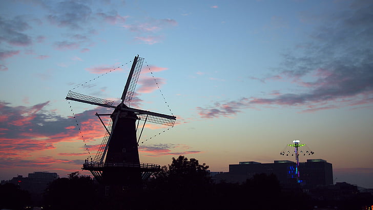 windmill, netherlands, holland, sky, night city, dutch, landscape