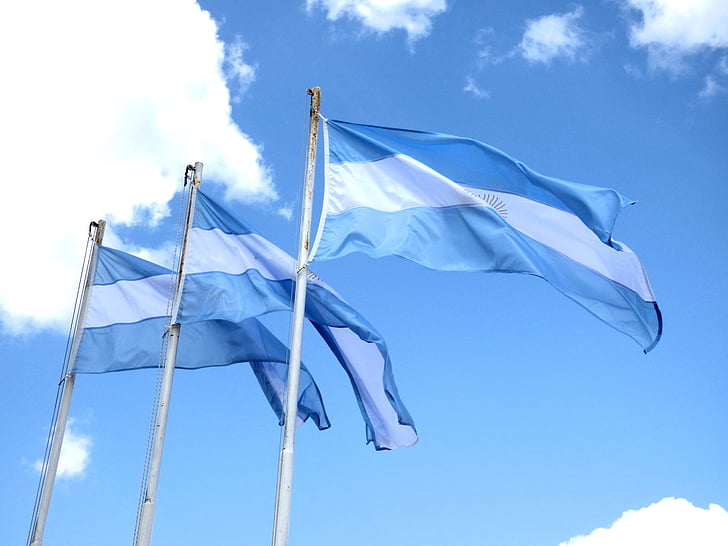 flag, argentina, national flag, mast, light blue and white, blue, sky