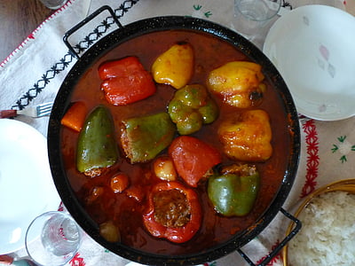 fyldte peberfrugter, Ungarn, hakket kød, paprika, spise, rød peber, sød peber