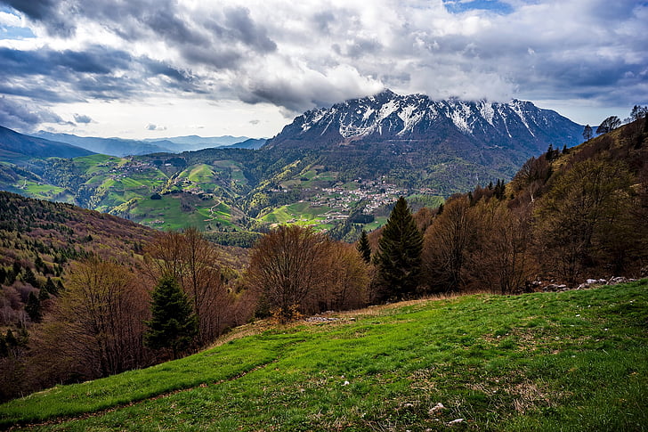 Itálie, obloha, mraky, krajina, hory, louka, Les