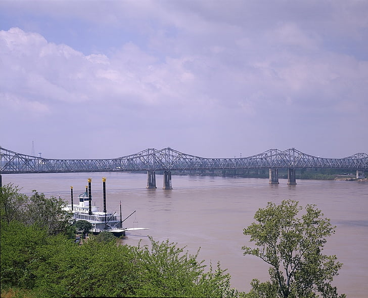 floden, Bridge, Mississippi, båt, ångbåten, paddel, ångaren