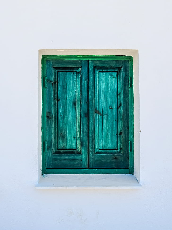 fenêtre de, en bois, vert, mur, blanc, architecture, traditionnel