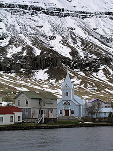 kyrkan, Island, karg, kalla, bokade, snö, nordiska