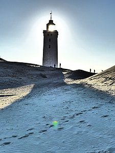 lighthouse, lønstrup, denmark, light, sand, tower, footsteps