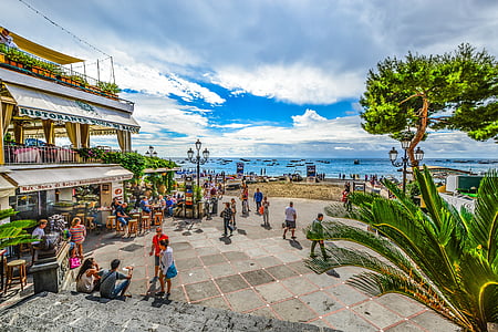 Positano, pláž, Já?, Středomořská, Resort, Amalfi, Itálie