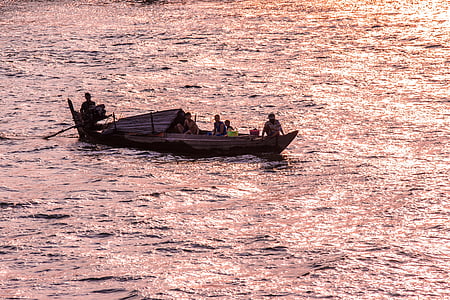 Sungai Mekong, Sungai, abendstimmung, boot, kapal, air, pengiriman