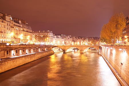 Parijs, Seine, rivier, bruggen, stad, nacht, kapitaal