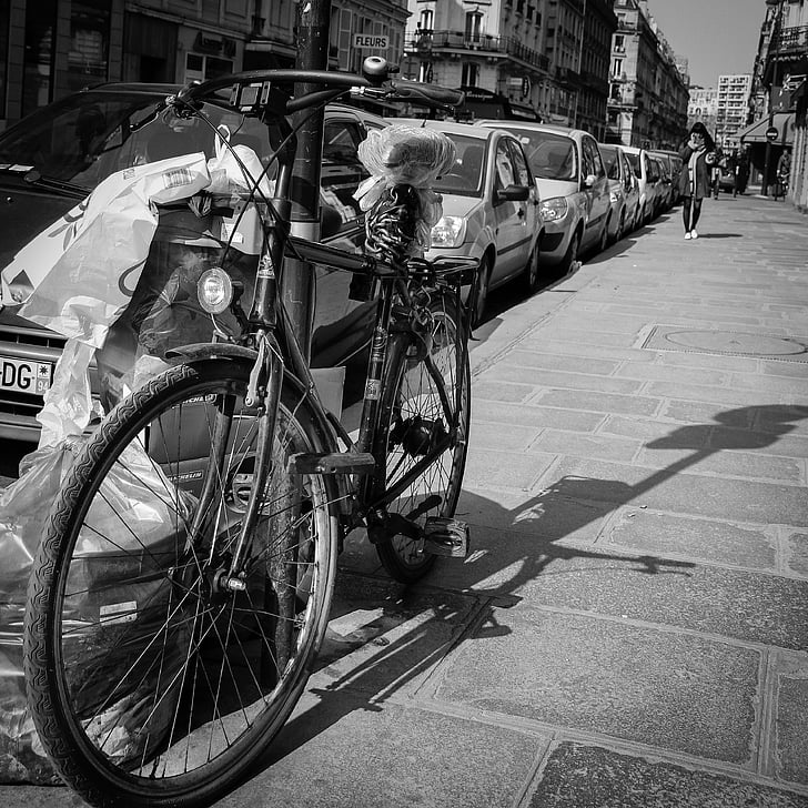 Paris, iela, velosipēdu, gaisma, saule, perspektīvas