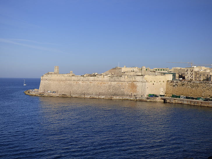 valletta, malta, sea, fort, europe, architecture, blue