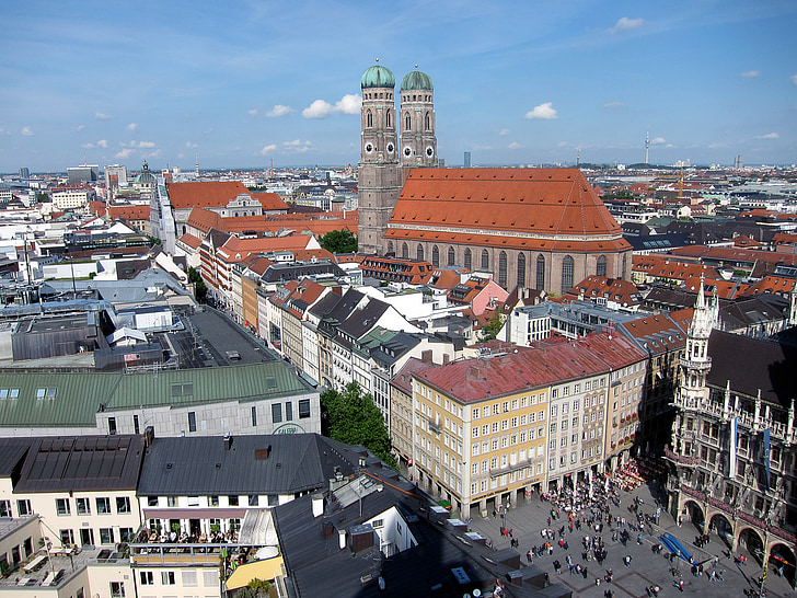 Minhene, Frauenkirche, Marienplatz, valsts kapitāla, Bavaria, katedrāle, mūsu dāmas, orientieris