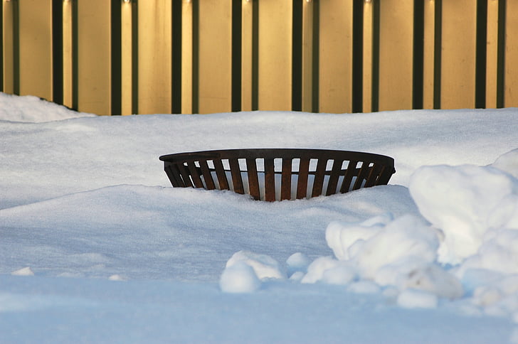 fire basket, fire, basket, absorbed, in the snow, auburn, snow white