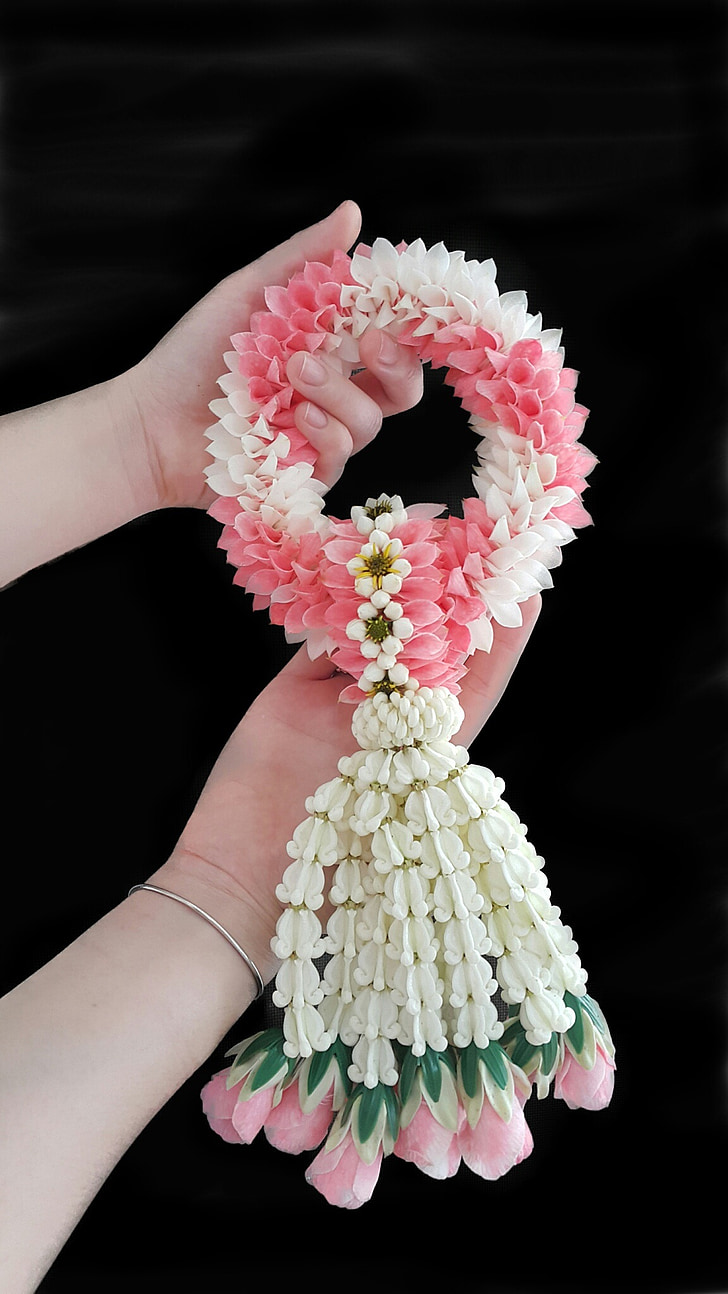 flower, thai garland, pink, thai traditional, respectful, handmade, handicraft