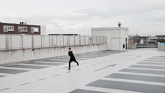 running, rooftop, run, boy, exercise, male, outdoors