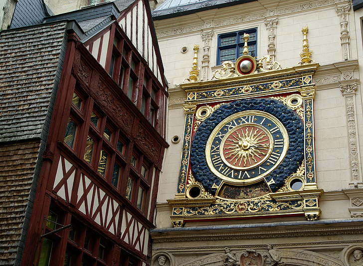 rouen, normandy, dial, clock, timbered house