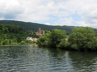 Neckar, Neckarsteinach, fiume, corrente, Spedizione gratuita, estate, Banca